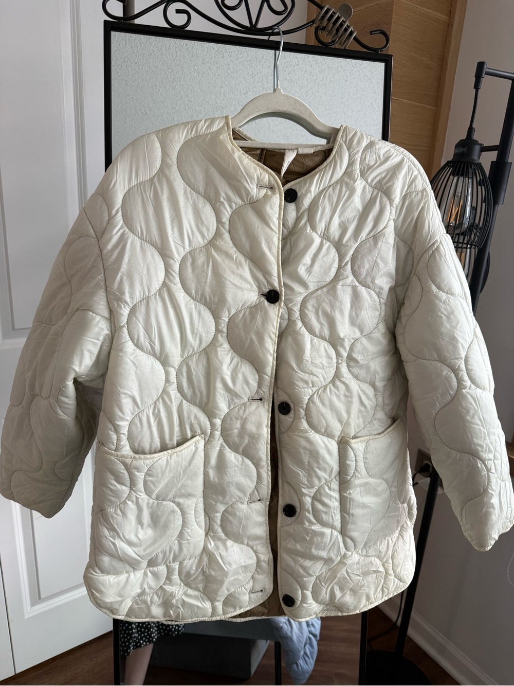 Mango Quilted Jacket in Cream with Beige Lining